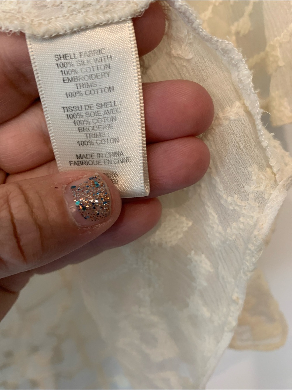 Rebecca Taylor Cream Textured V-Neck Flowy silk blouse 4 - Picture 5 of 8